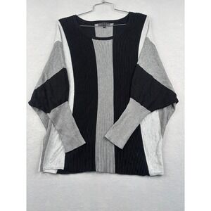 Sienna Sage Womens 2X Colorblock Batwing Sweater Grey Black Ribbed Knit Top